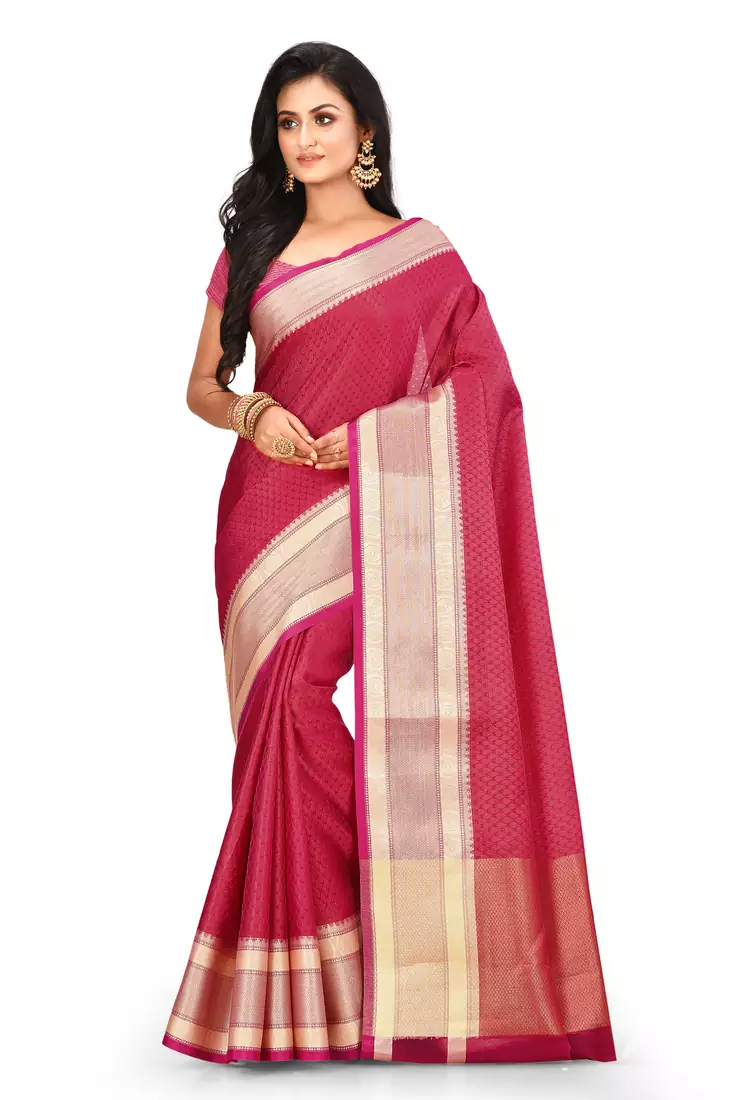 Red woven art silk saree with blouse
