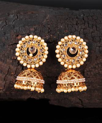 Gold Plated Polki Designer Jhumkas 7