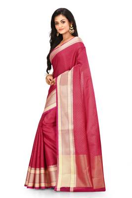 Red woven art silk saree with blouse 2