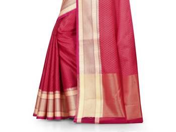 Red woven art silk saree with blouse 3