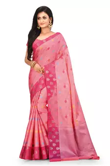 Pink woven art silk saree with blouse