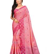 Pink woven art silk saree with blouse