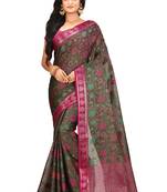 Dark grey woven art silk saree with blouse