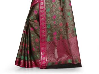 Dark grey woven art silk saree with blouse 3