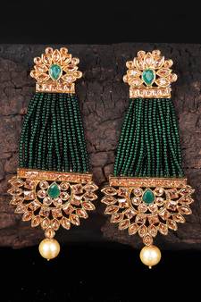 Green Beaded Traditional Design Earrings