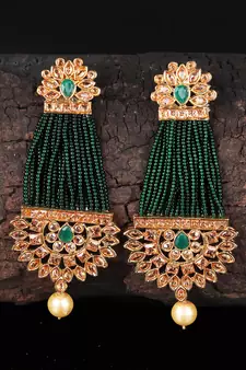 Green Beaded Traditional Design Earrings