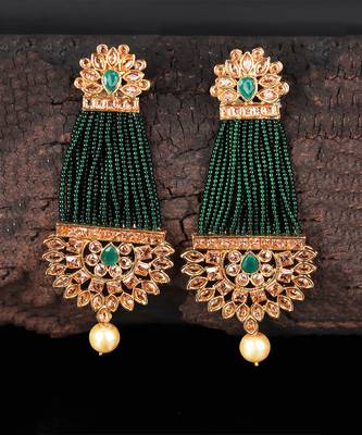 Green Beaded Traditional Design Earrings 7