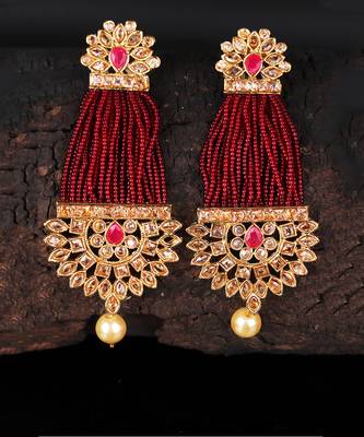 Red Beaded Traditional Design  Earrings 6