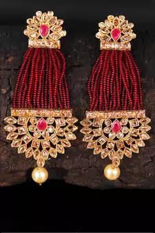 Red Beaded Traditional Design  Earrings