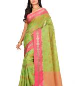 Light green woven art silk saree with blouse