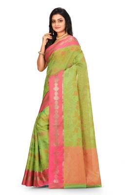 Light green woven art silk saree with blouse 2