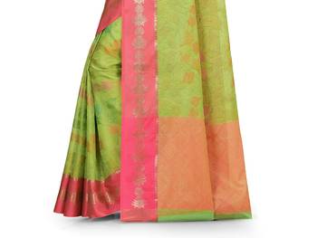 Light green woven art silk saree with blouse 3