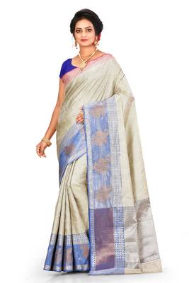 Silver woven art silk saree with blouse 1