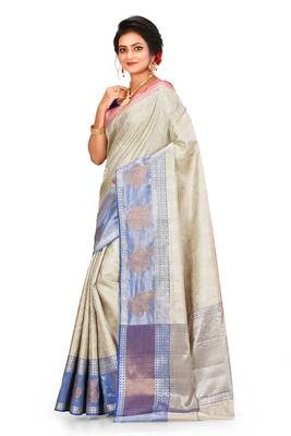 Silver woven art silk saree with blouse 2