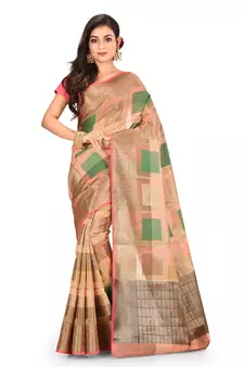 Peach woven cotton silk saree with blouse