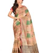 Peach woven cotton silk saree with blouse