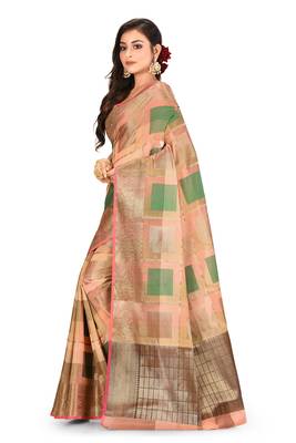 Peach woven cotton silk saree with blouse 2
