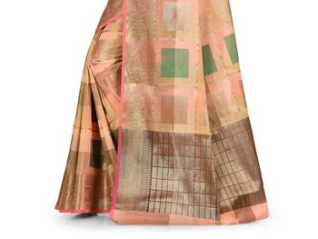 Peach woven cotton silk saree with blouse 3