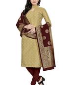 Beige abstract print jacquard salwar