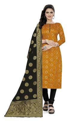 Dark-yellow block print jacquard salwar 1