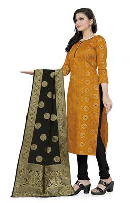 Dark-yellow block print jacquard salwar 3