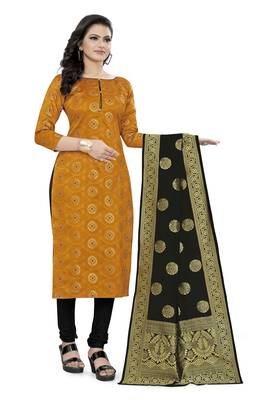 Dark-yellow block print jacquard salwar 4