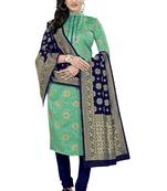 Sea-green block print jacquard salwar