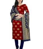 Dark-red block print jacquard salwar