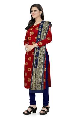 Dark-red block print jacquard salwar 3