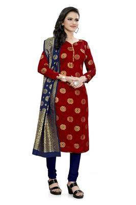 Dark-red block print jacquard salwar 4