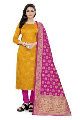 Dark-yellow block print jacquard salwar 1