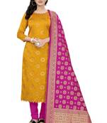 Dark-yellow block print jacquard salwar