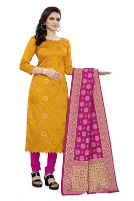 Dark-yellow block print jacquard salwar 2