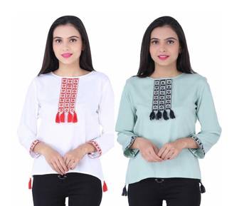K2Creations Casual 3/4 Sleeve Embroidered Women Multicolor Top 1