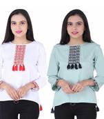 K2Creations Casual 3/4 Sleeve Embroidered Women Multicolor Top