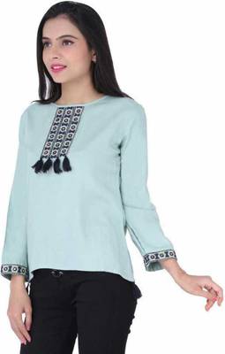K2Creations Casual 3/4 Sleeve Embroidered Women Multicolor Top 3