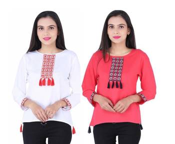 K2Creations Casual 3/4 Sleeve Embroidered Women Multicolor Top 1