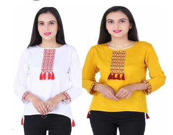 K2Creations Casual 3/4 Sleeve Embroidered Women Multicolor Top 1