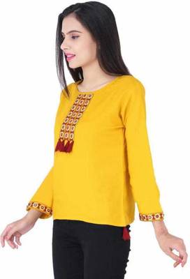 K2Creations Casual 3/4 Sleeve Embroidered Women Multicolor Top 3