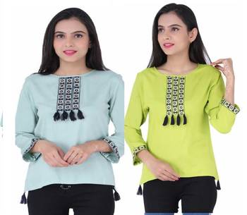 K2Creations Casual 3/4 Sleeve Embroidered Women Multicolor Top 1