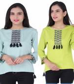 K2Creations Casual 3/4 Sleeve Embroidered Women Multicolor Top
