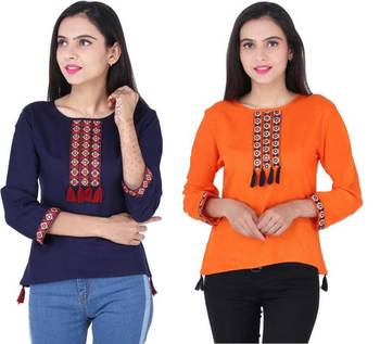 K2Creations Casual 3/4 Sleeve Embroidered Women Multicolor Top 1