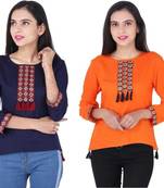 K2Creations Casual 3/4 Sleeve Embroidered Women Multicolor Top