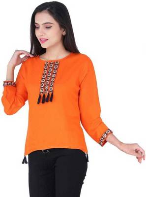 K2Creations Casual 3/4 Sleeve Embroidered Women Multicolor Top 3