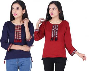 K2Creations Casual 3/4 Sleeve Embroidered Women Multicolor Top 1