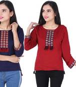 K2Creations Casual 3/4 Sleeve Embroidered Women Multicolor Top