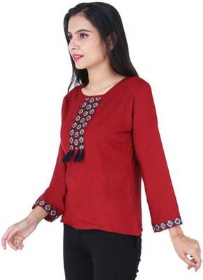 K2Creations Casual 3/4 Sleeve Embroidered Women Multicolor Top 3