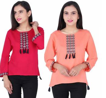 K2Creations Casual 3/4 Sleeve Embroidered Women Multicolor Top 1