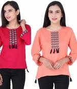 K2Creations Casual 3/4 Sleeve Embroidered Women Multicolor Top