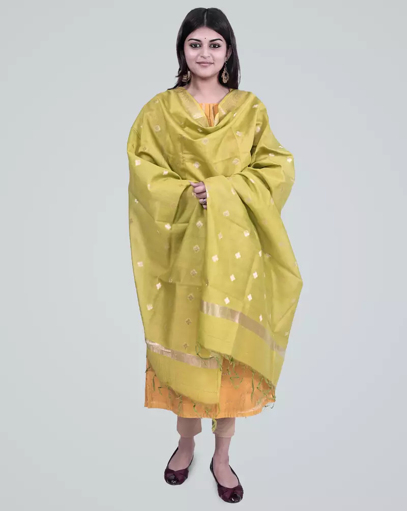Pure Chanderi Silk Banarasi Zari Booti Dupatta